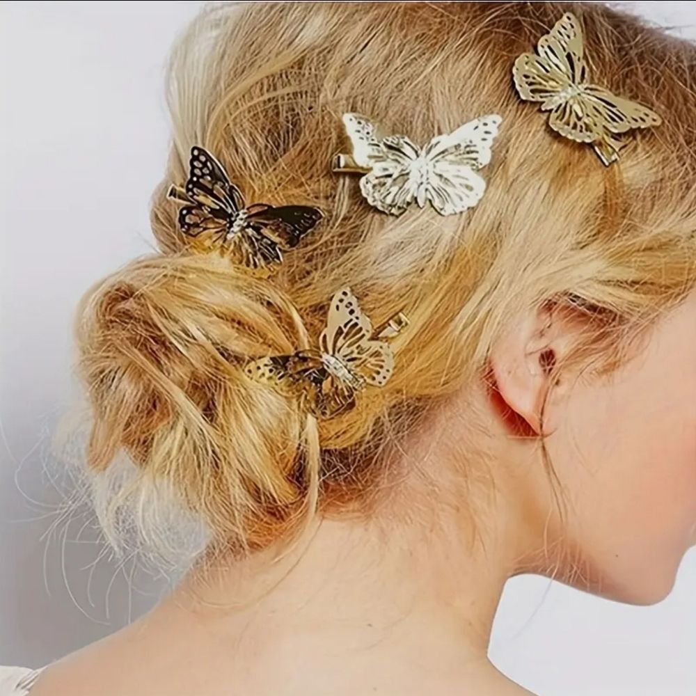 Elegant Gold Butterfly Hair Clips Filigree